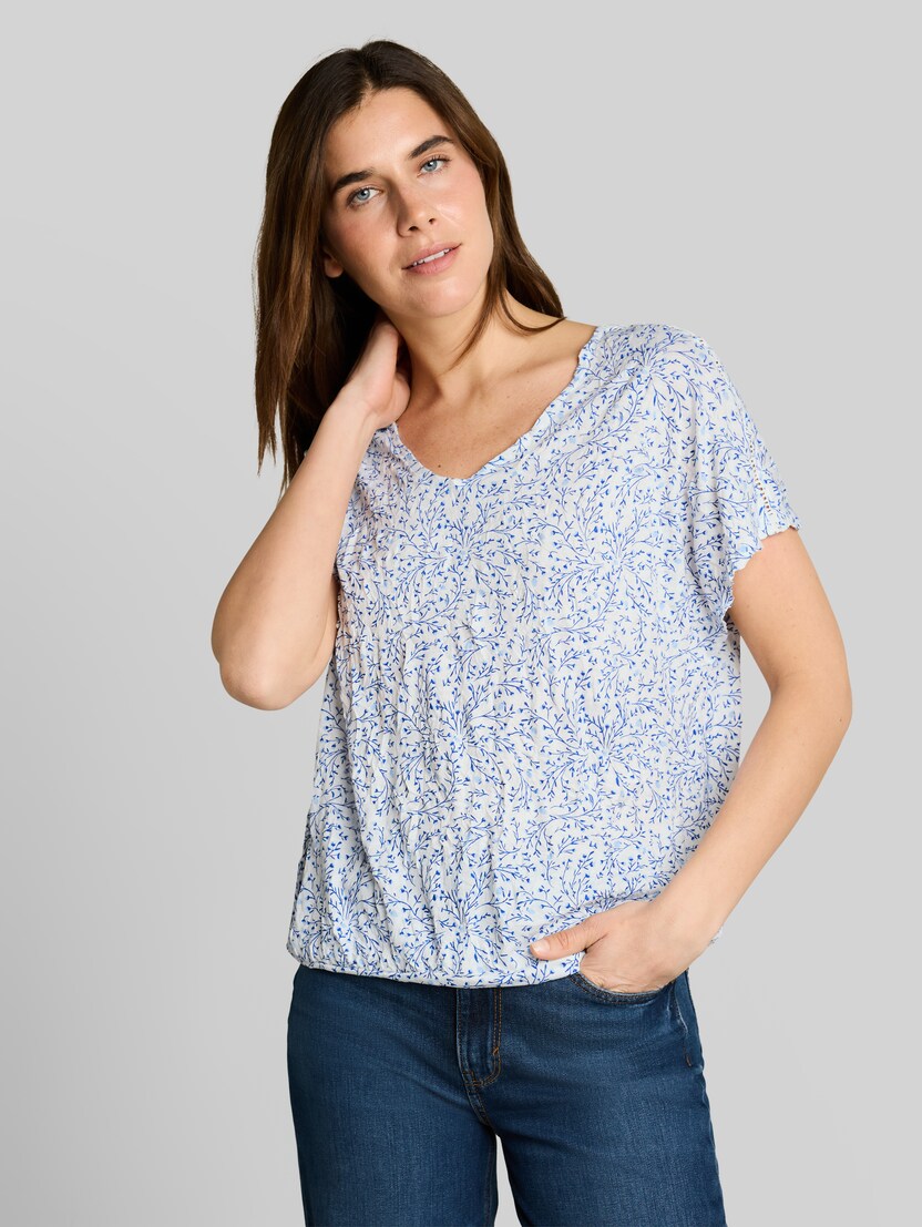 Crinkle T-Shirt mit Muster von Women, white small leaves design