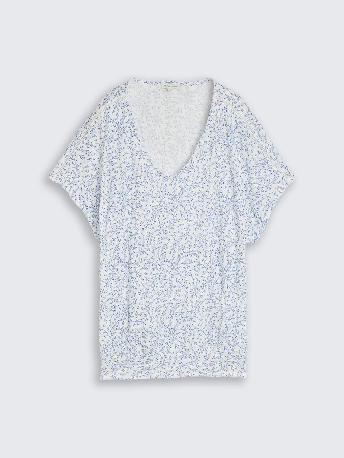 Crinkle T-shirt met patroon door Women, white small leaves design