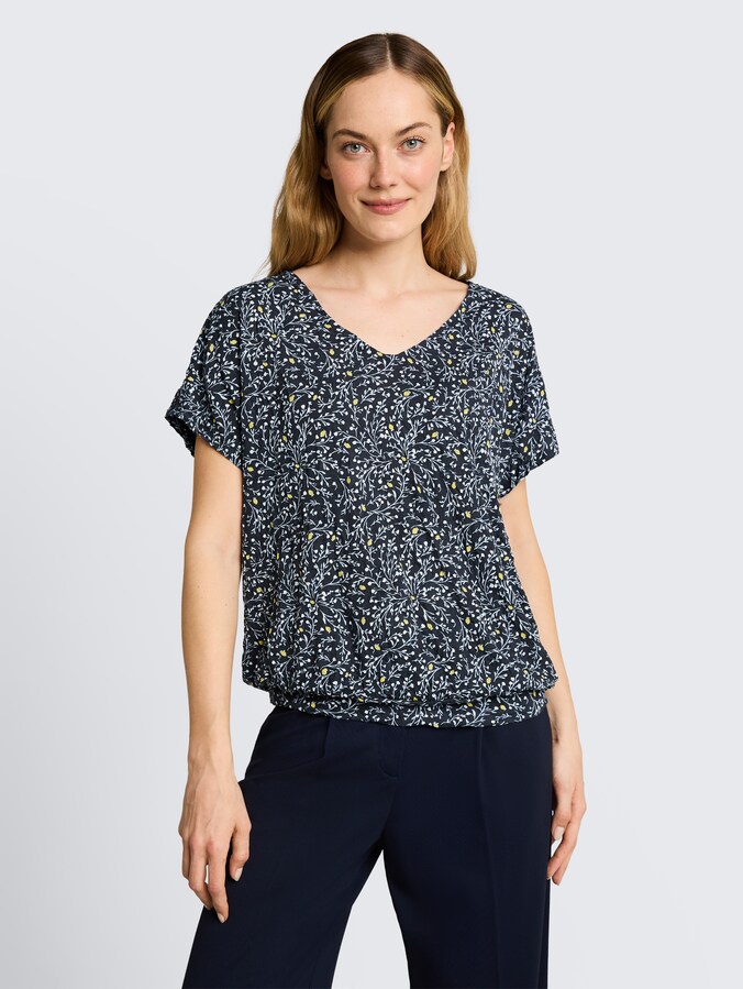 T-shirt froissé à motifs par Women, navy small leaves design