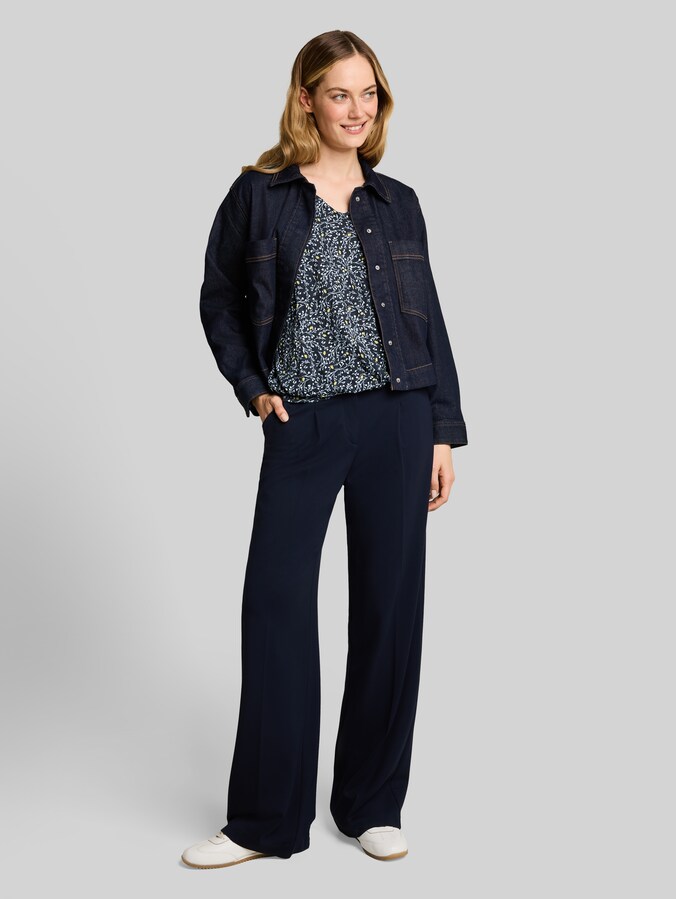 Crinkle T-shirt met patroon door Women, navy small leaves design