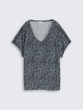 Crinkle T-shirt met patroon - navy small leaves design - Product vooraanzicht