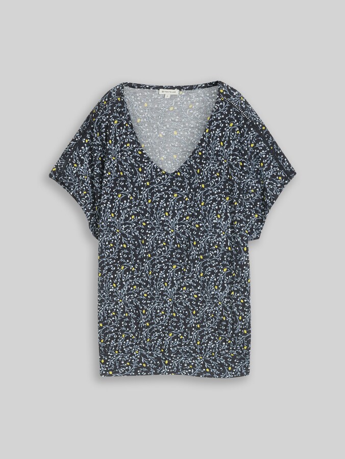 T-shirt froissé à motifs par Women, navy small leaves design