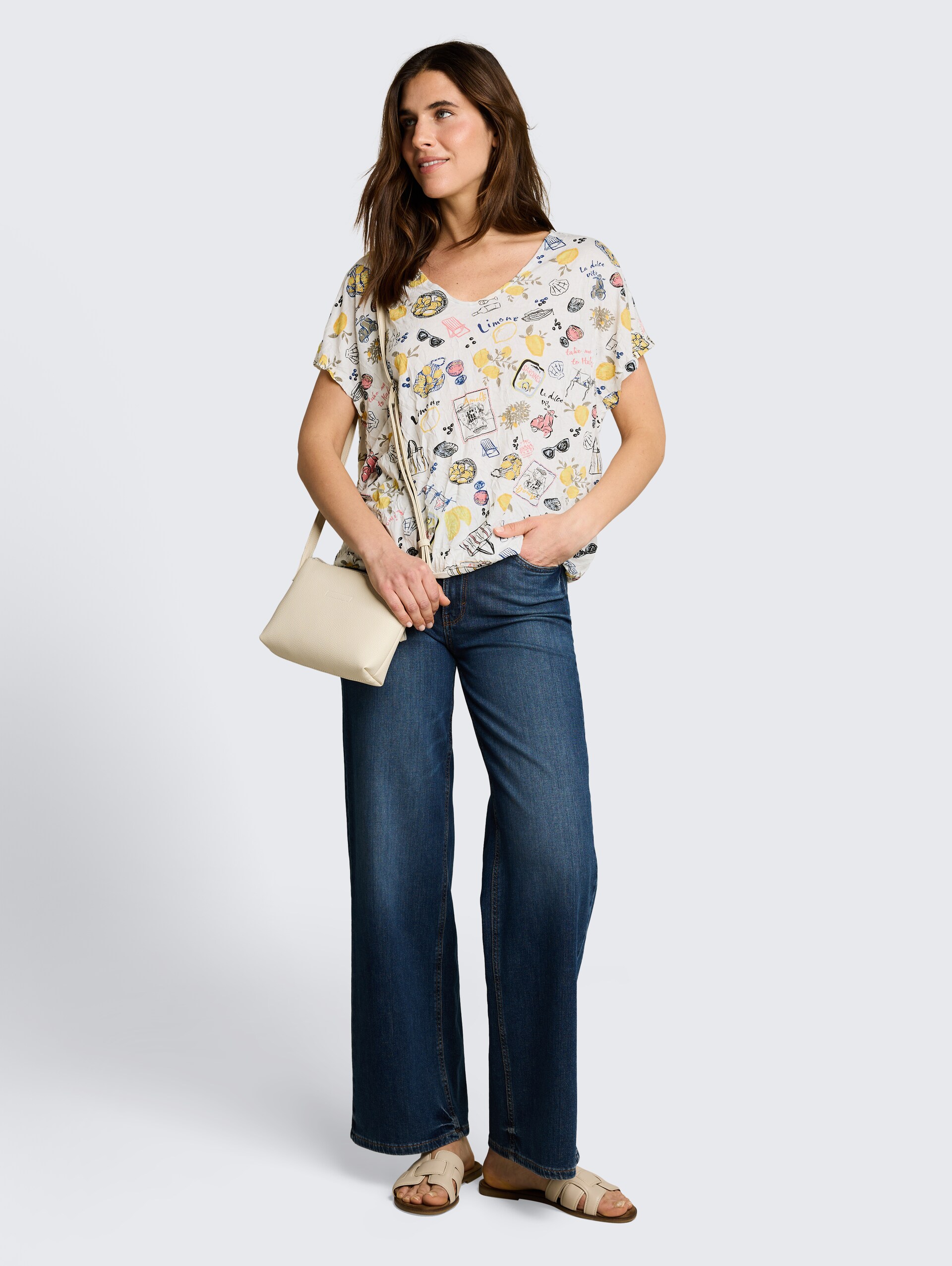 T-shirt froissé à motifs - summerly lemon print - Vue de face du modèle