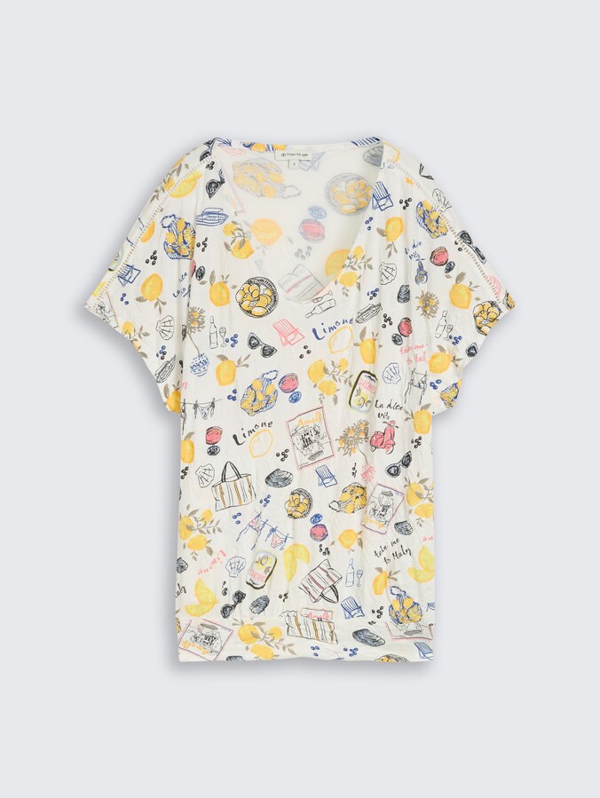 Crinkle T-shirt with pattern by Women, summerly lemon print