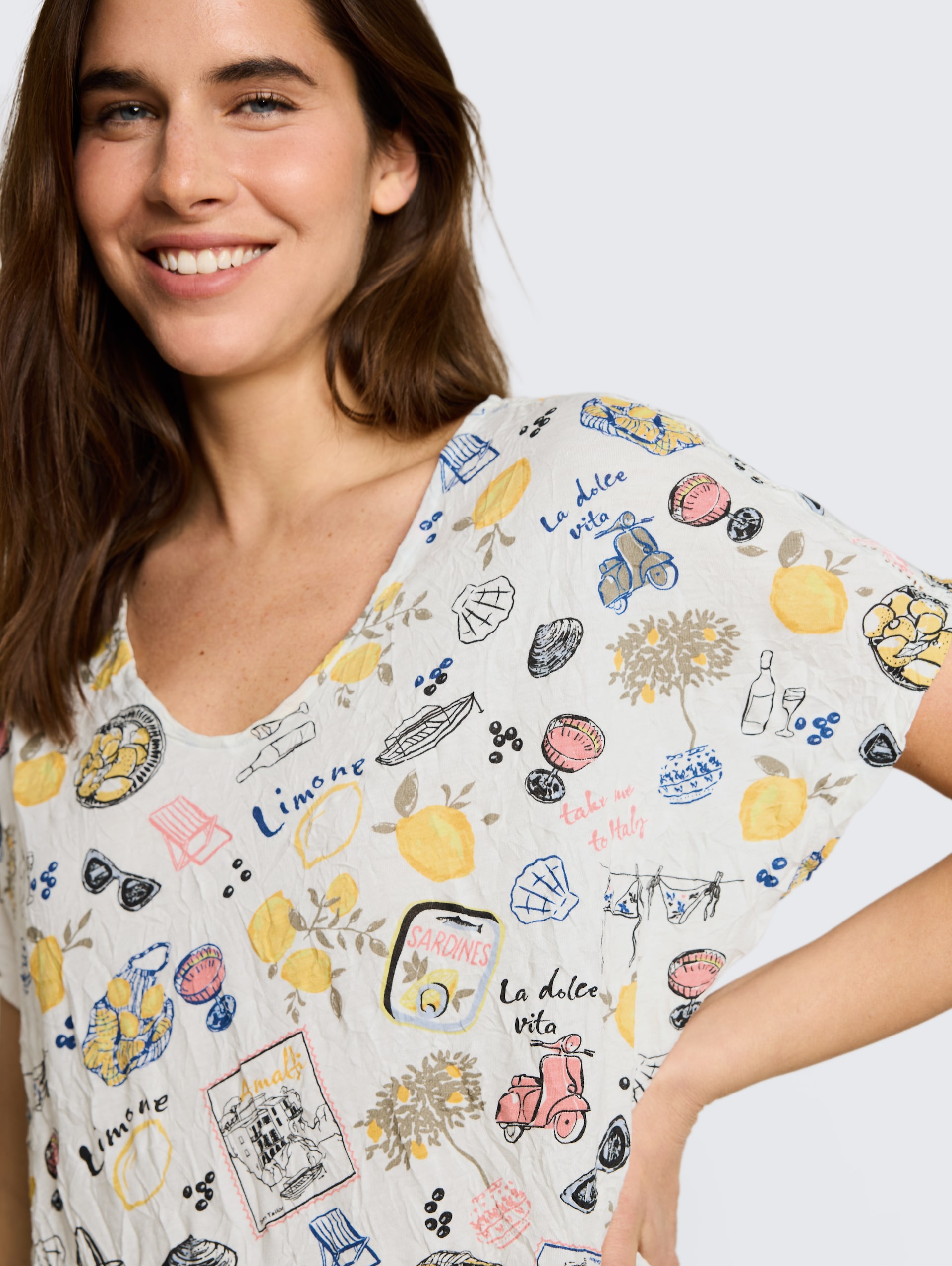 T-shirt froissé à motifs - summerly lemon print - Vue détaillée du modèle
