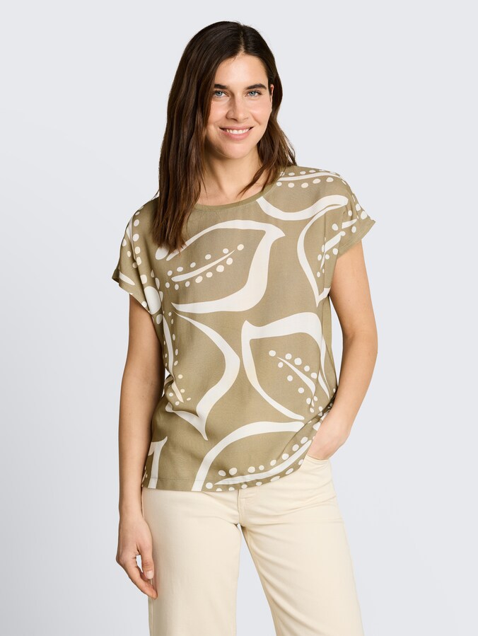 T-Shirt im Material-Mix von Women, Silver Olive