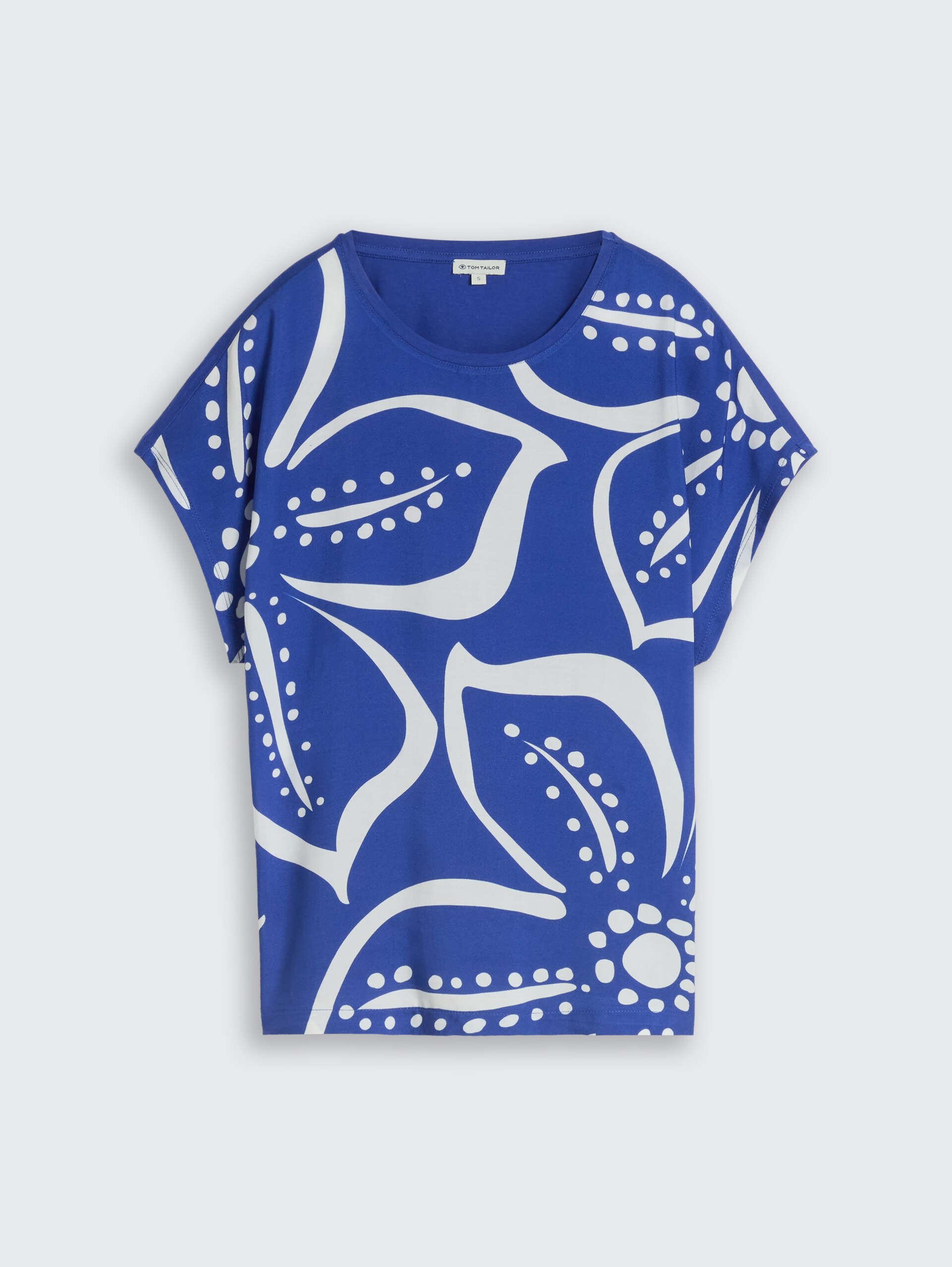 T-shirt in materiaalmix - shiny royal blue - Product vooraanzicht