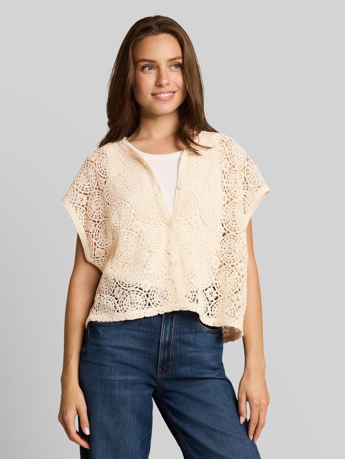 Top au crochet avec patte de boutonnage par Women, Dove White