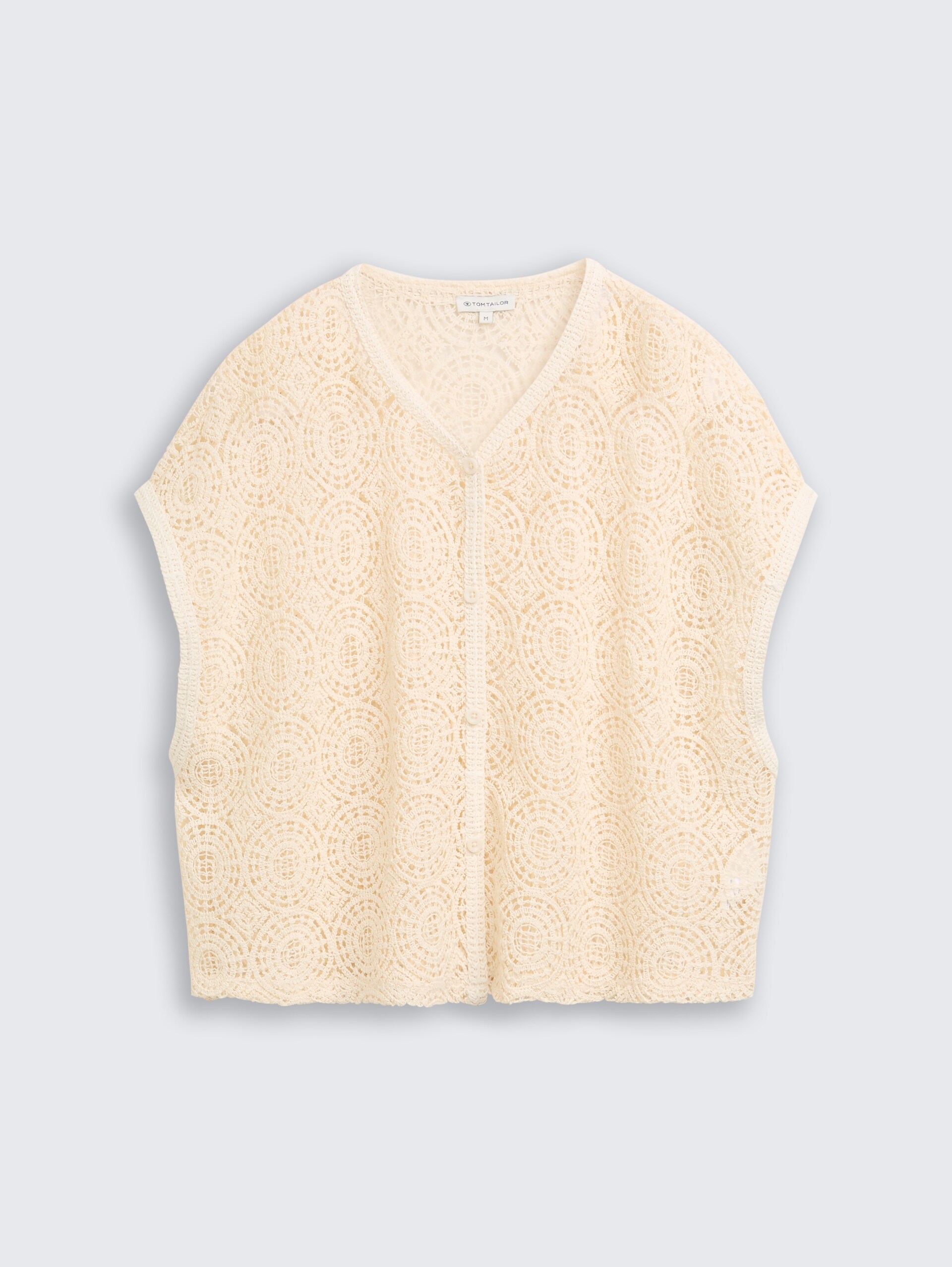 Crochet-Top mit Knopfleiste - Dove White - Vorder-Produkt-Ansicht