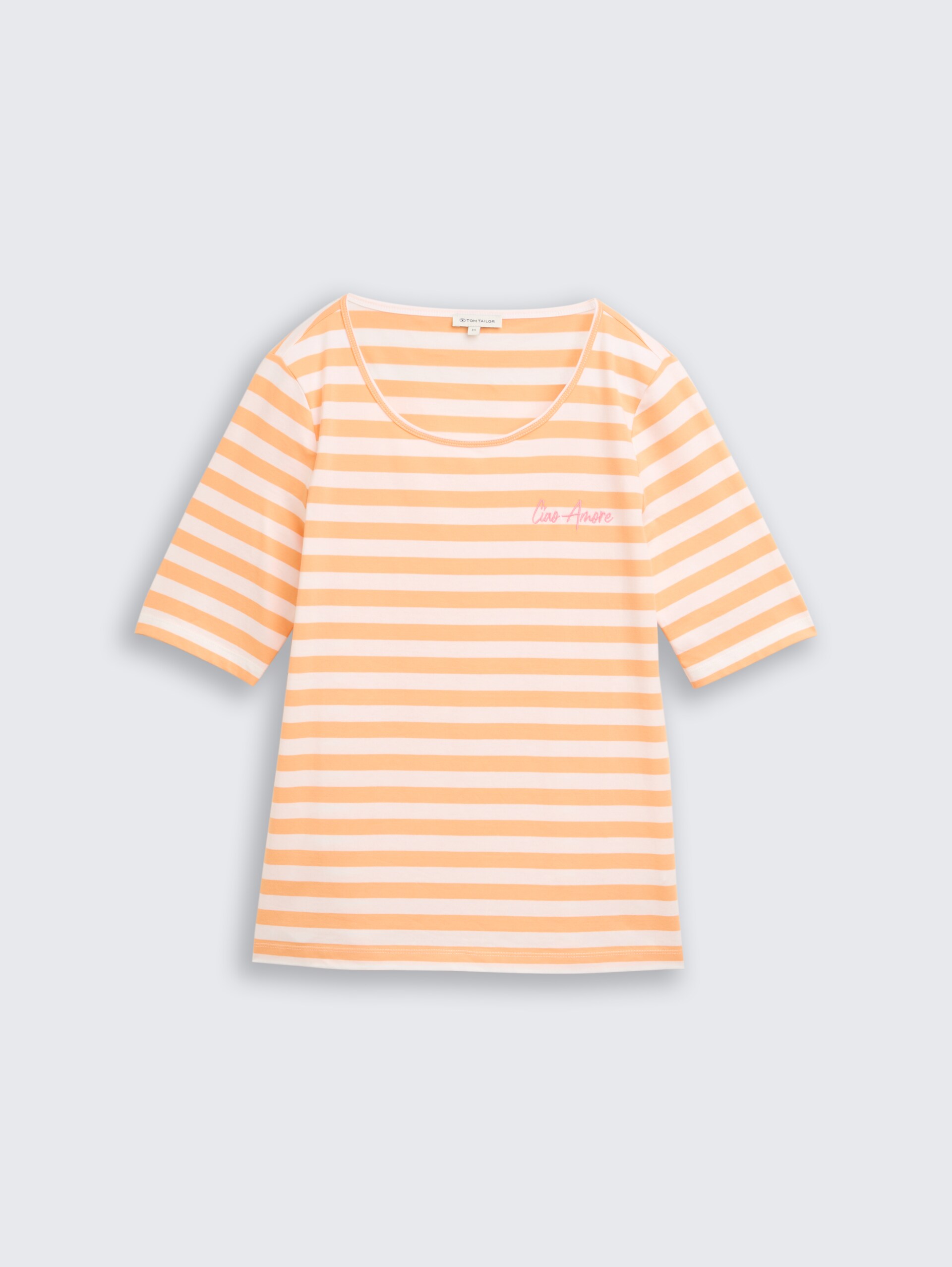 T-shirt met borduursel - orange white stripe - Product vooraanzicht