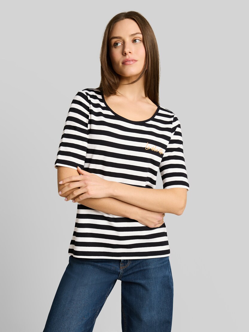 T-Shirt mit Stickerei von Women, black white stripe