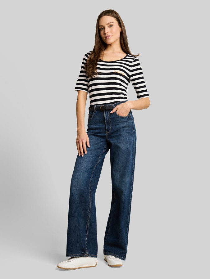T-Shirt mit Stickerei von Women, black white stripe