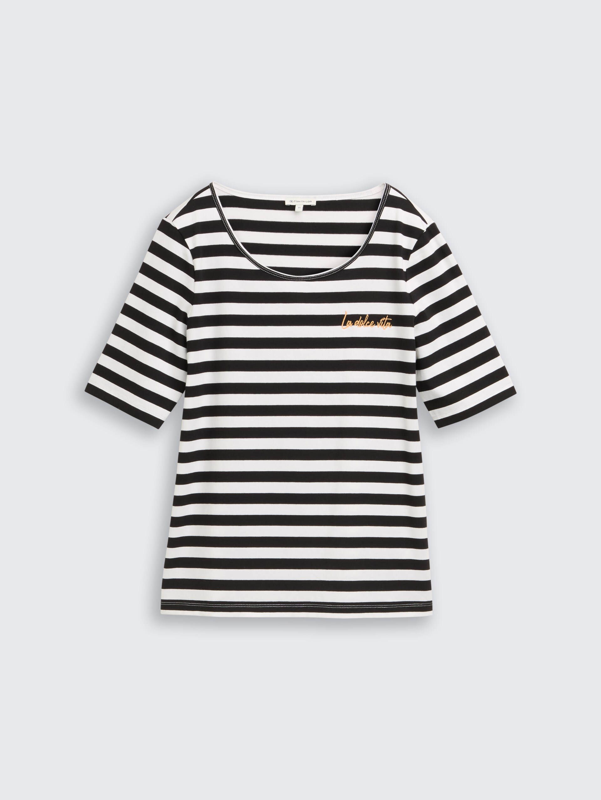 T-shirt met borduursel - black white stripe - Product vooraanzicht