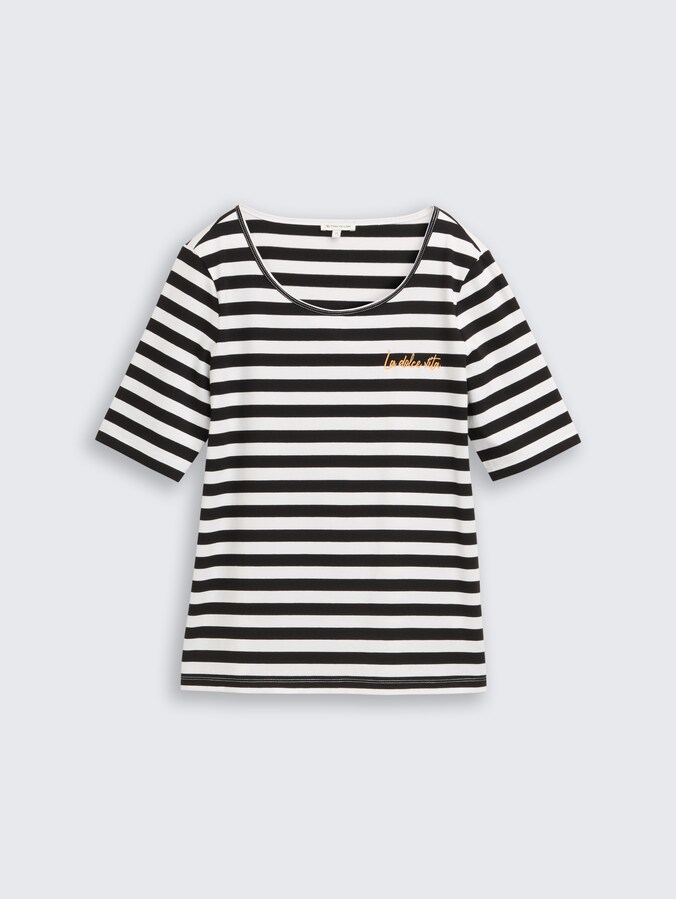 T-Shirt mit Stickerei von Women, black white stripe