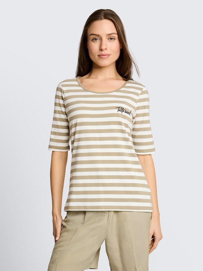 T-Shirt mit Stickerei von Women, olive white stripe