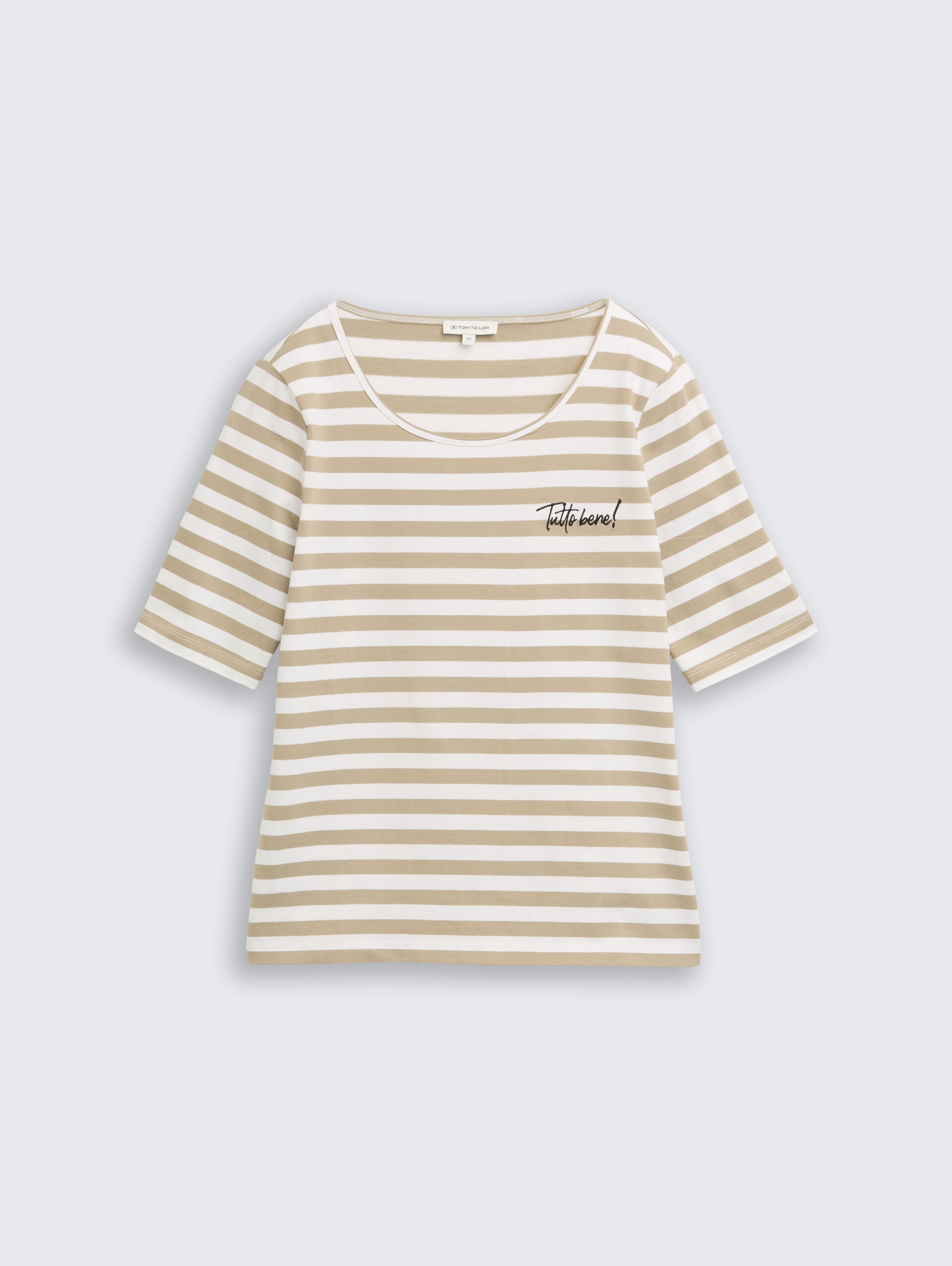 T-shirt met borduursel - olive white stripe - Product vooraanzicht