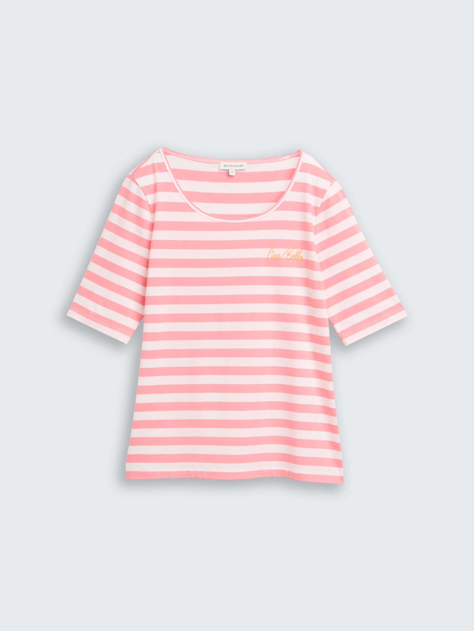 T-shirt met borduursel - pink white stripe - Product vooraanzicht