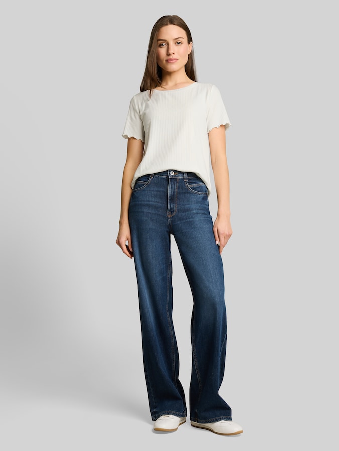 T-Shirt mit Rippstruktur von Women, Whisper White
