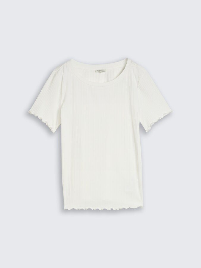 T-shirt met ribbelstructuur door Women, Whisper White