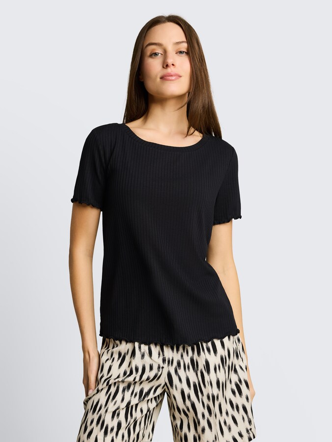 T-Shirt mit Rippstruktur von Women, deep black