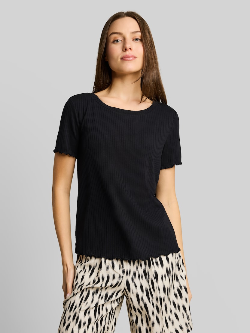 T-Shirt mit Rippstruktur von Women, deep black