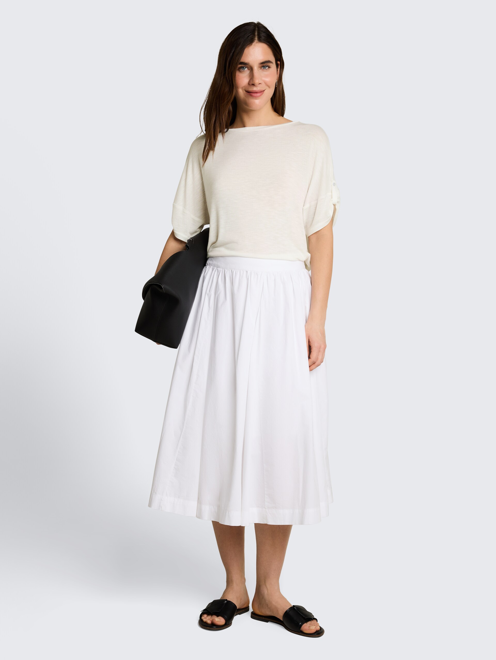 T-shirt met omgeslagen mouwen - Whisper White - Model vooraanzicht