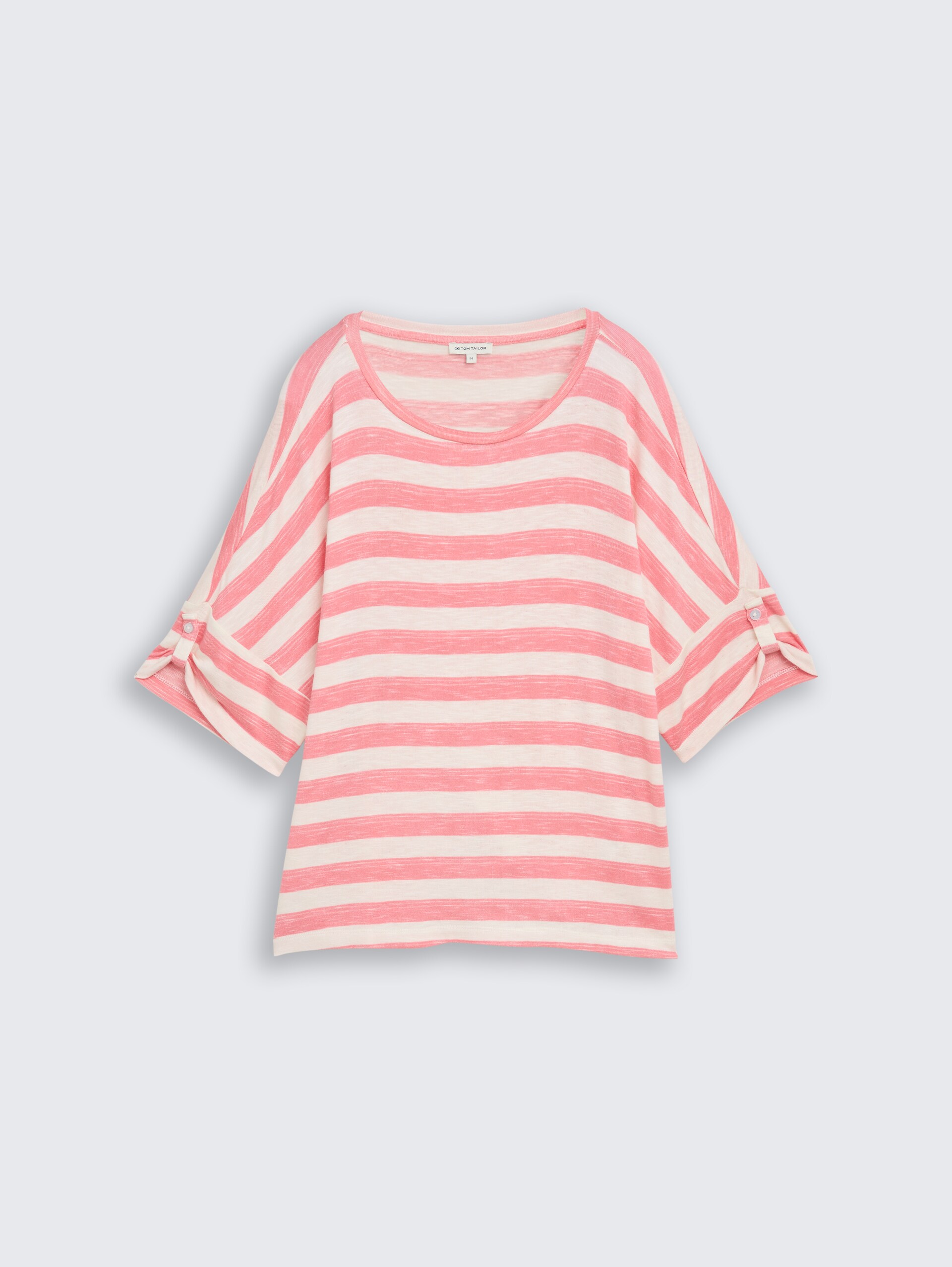 T-shirt met omgeslagen mouwen - pink white stripe - Product vooraanzicht