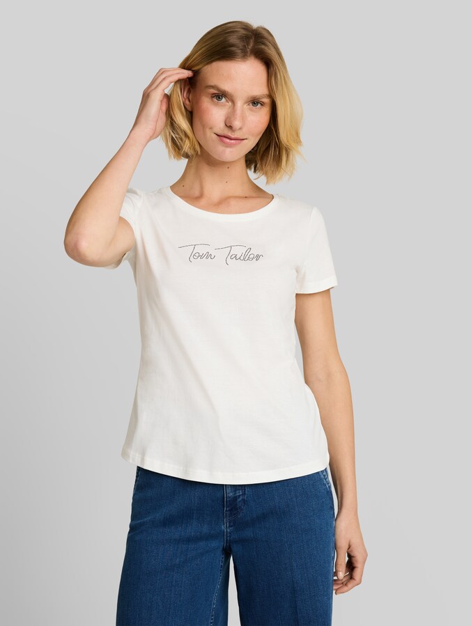 T-shirt met glitterlogo door Women, Whisper White