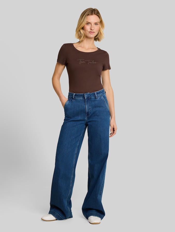 T-Shirt mit Glitzer-Logo von Women, java dark brown