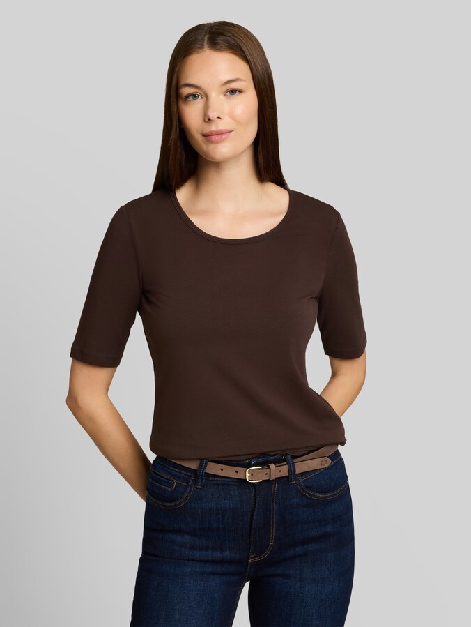 Basic T-shirt with a round neckline by Women, java dark brown