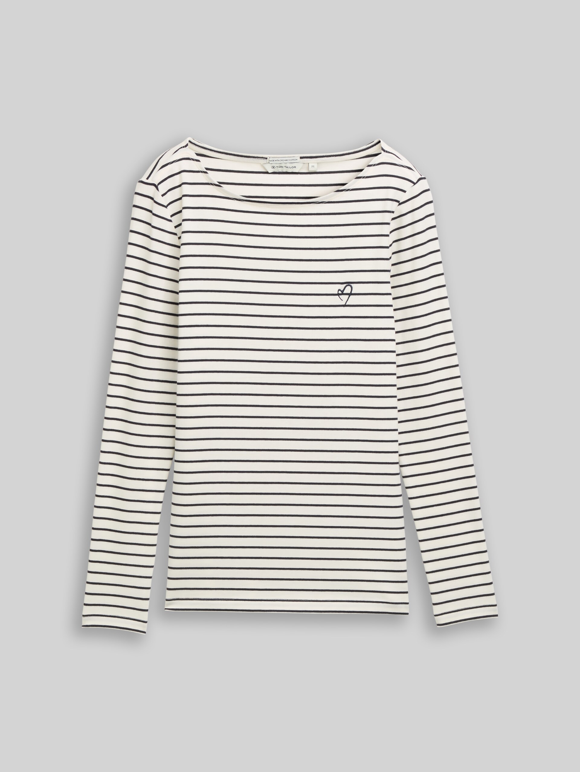Long-sleeved T-shirt with striped pattern - navy offwhite stripe - Front product view