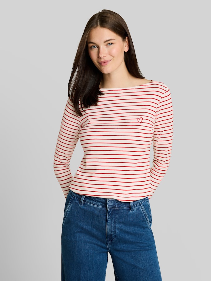 T-shirt met lange mouwen en streepmotief door Women, red offwhite stripe