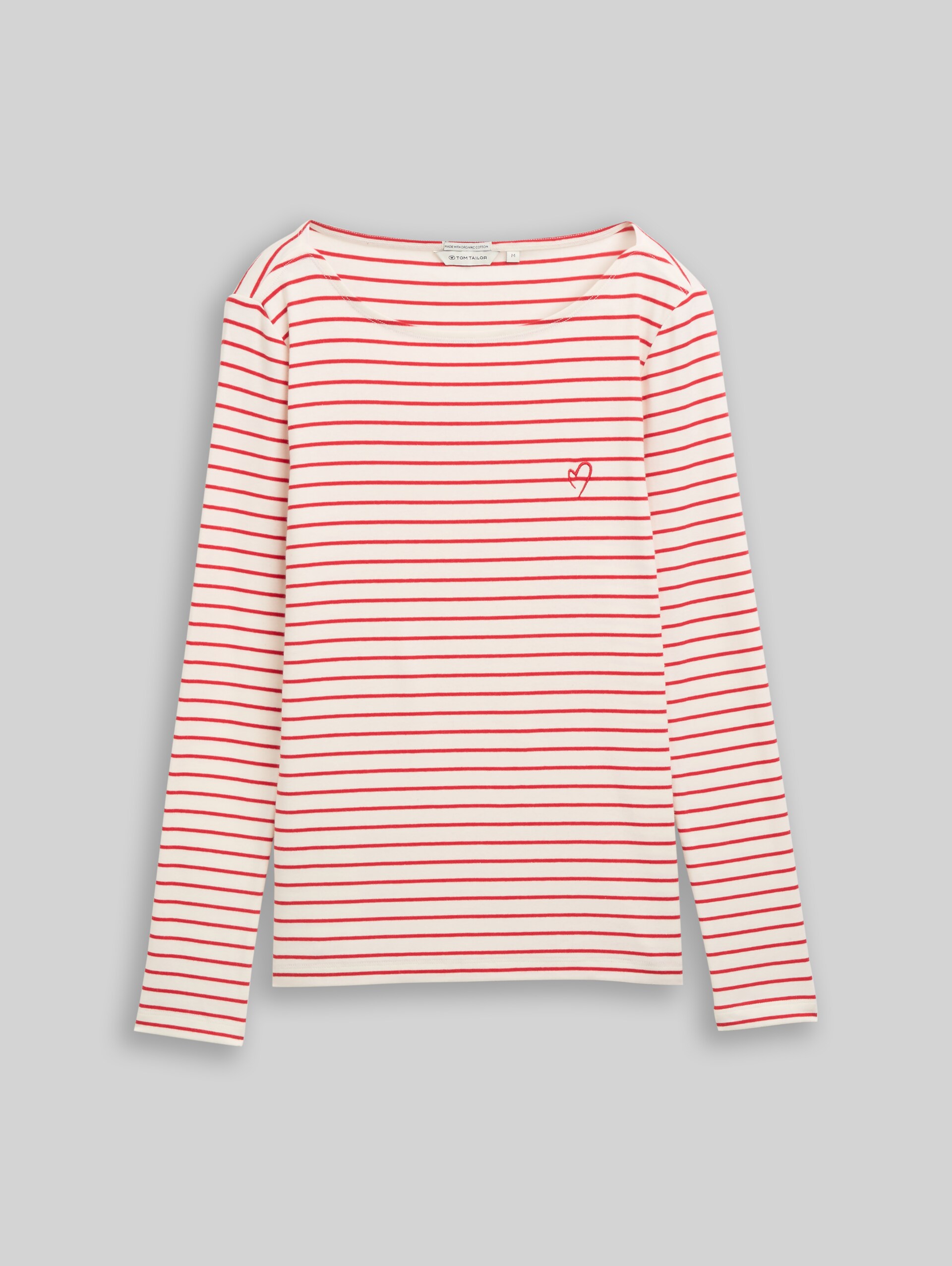 Long-sleeved T-shirt with striped pattern - red offwhite stripe - Front product view