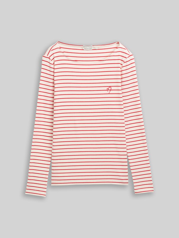 T-shirt met lange mouwen en streepmotief door Women, red offwhite stripe