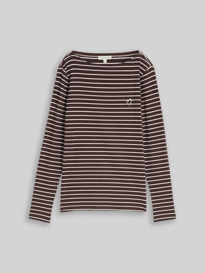 Shirt met lange mouwen en streepjesmotief door Women, brown white stripe