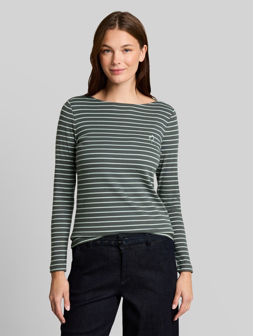 Langarmshirt mit Streifenmuster von Women, olive mint green stripe