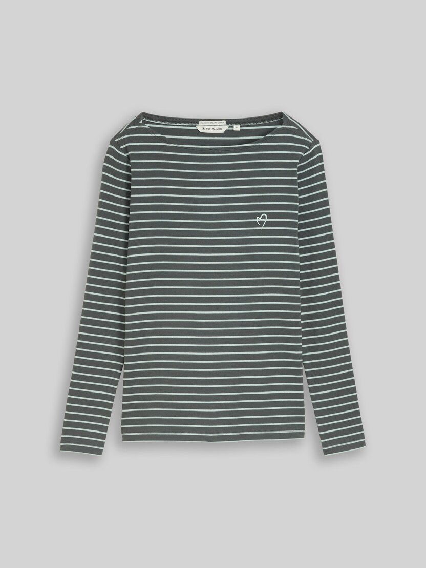 Langarmshirt mit Streifenmuster von Women, olive mint green stripe