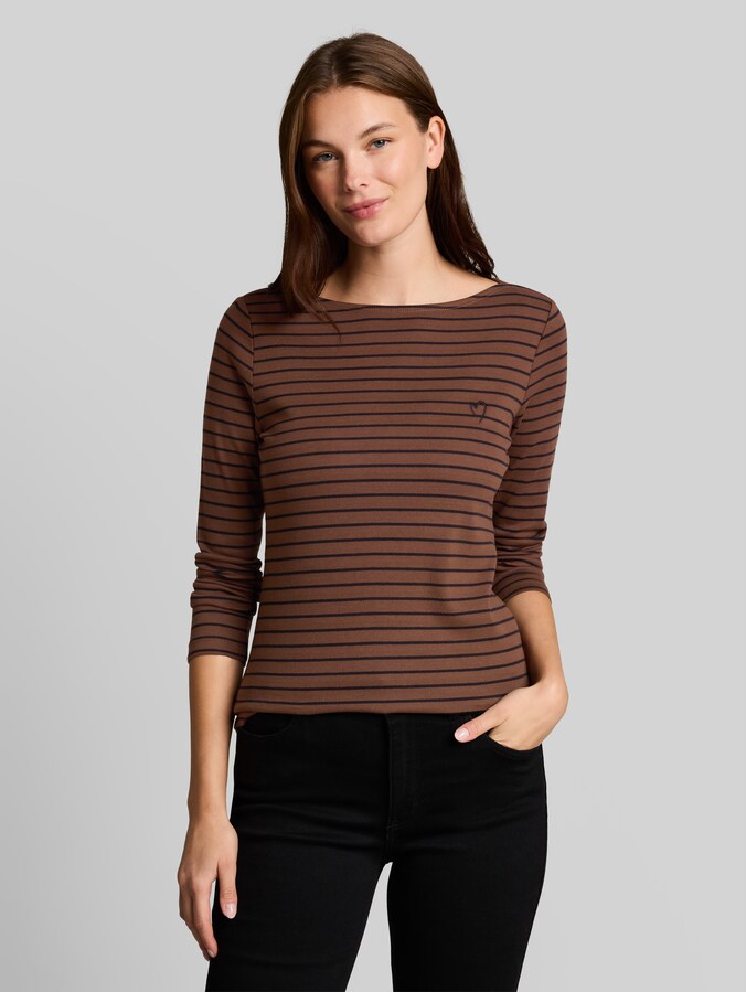 Langarmshirt mit Streifenmuster von Women, camel black irregular stripe