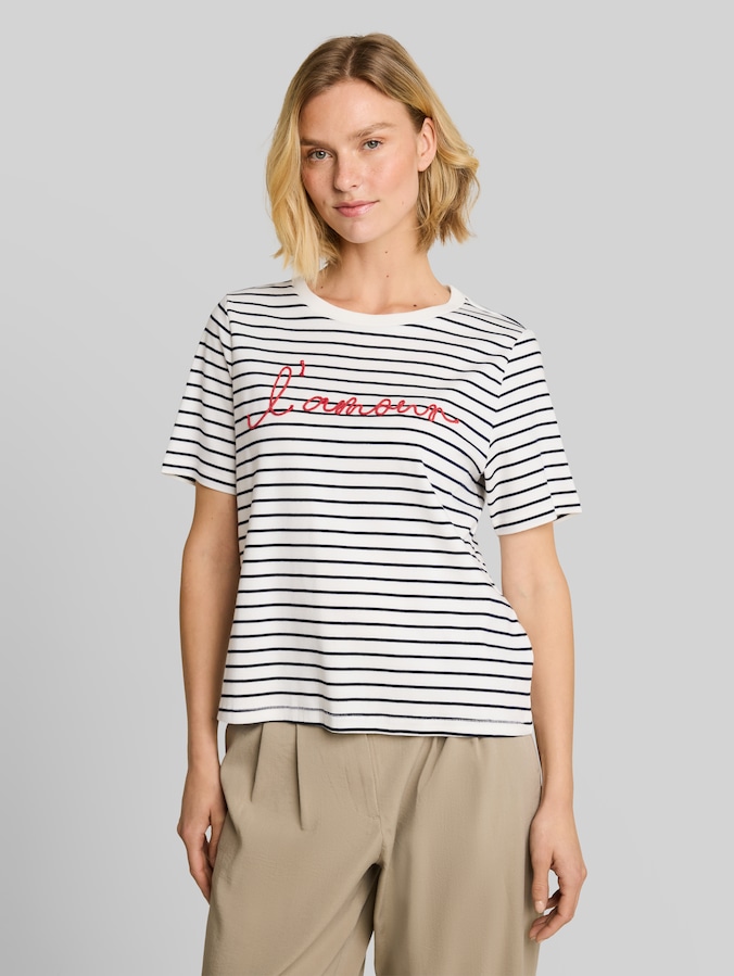 T-shirt met opschrift door Women, navy offwhite stripe