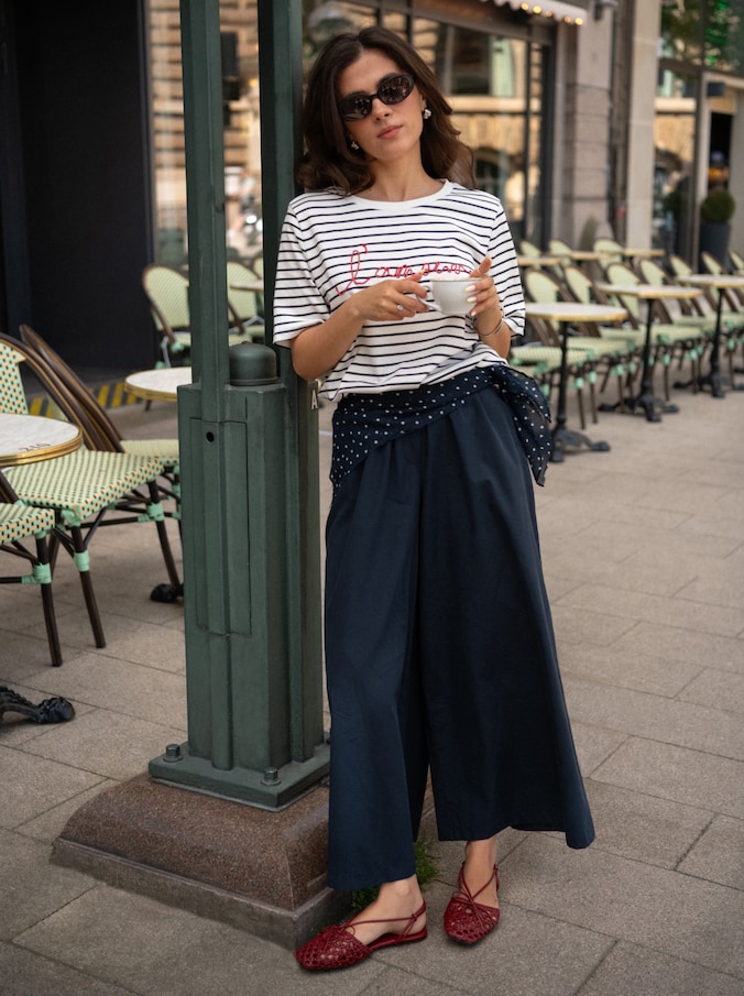T-shirt met opschrift door Women, navy offwhite stripe