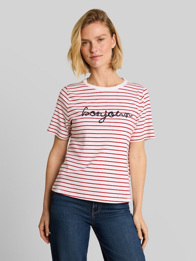 T-shirt met opschrift door Women, red offwhite stripe