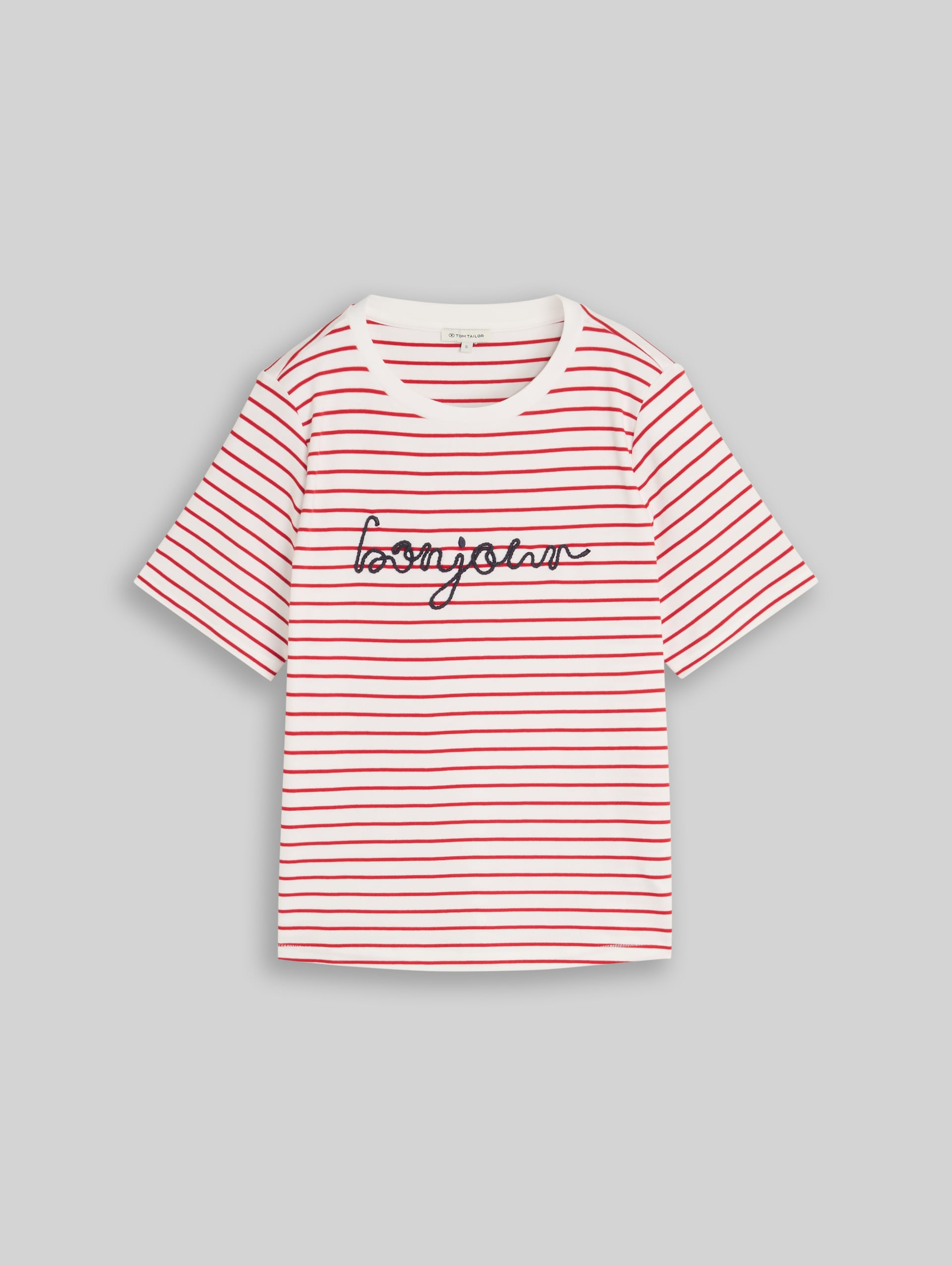 T-Shirt mit Schriftzug - red offwhite stripe - Vorder-Produkt-Ansicht