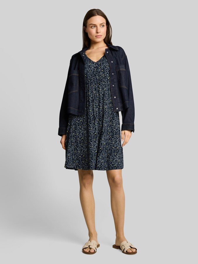 Jerseykleid mit V-Ausschnitt von Women, navy small leaves design