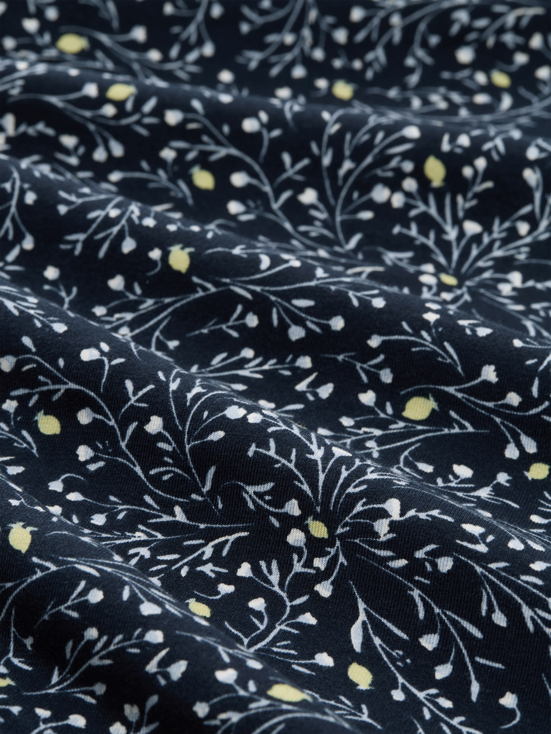 Jerseyjurk met V-hals - navy small leaves design - Materiaalweergave
