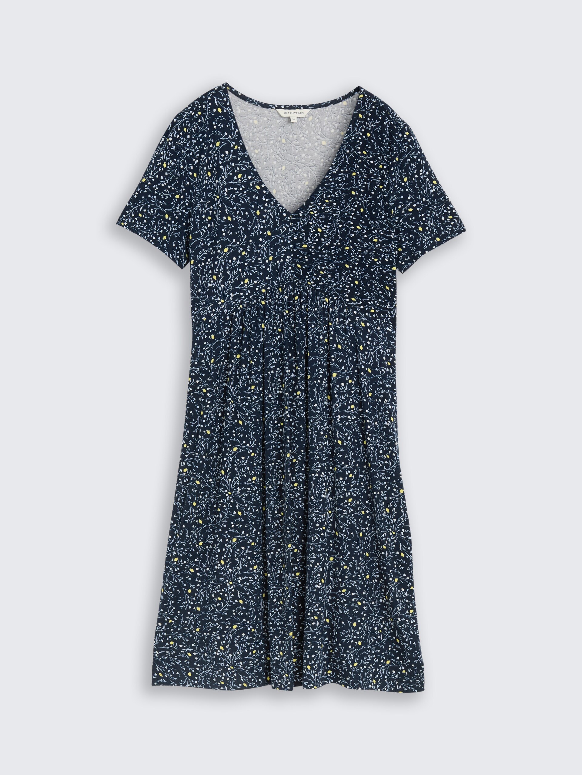 Jerseyjurk met V-hals - navy small leaves design - Product vooraanzicht