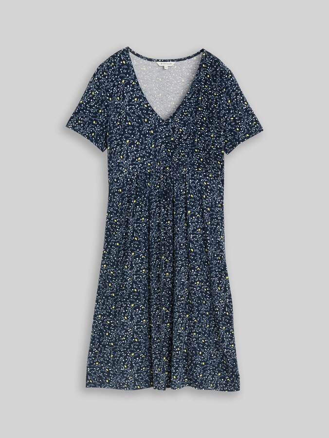 Robe en jersey à encolure en V par Women, navy small leaves design