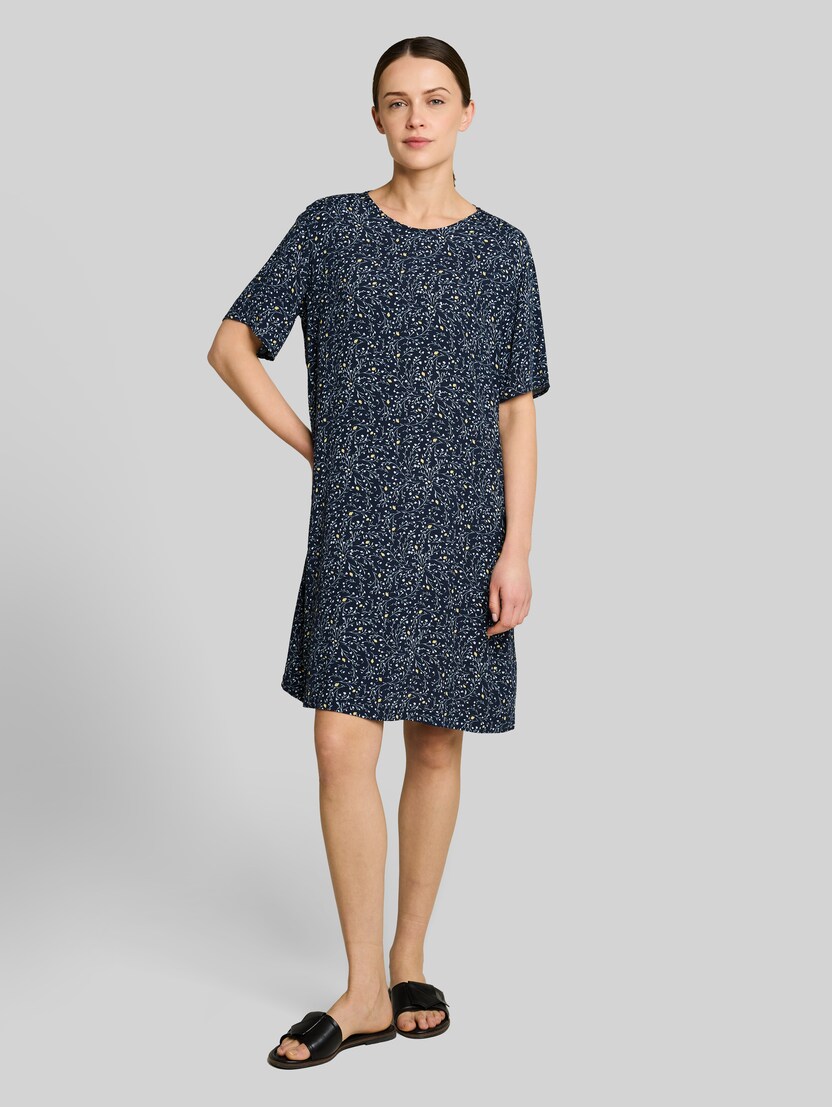 Losvallende jurk met uitsnijdingen door Women, navy small leaves design