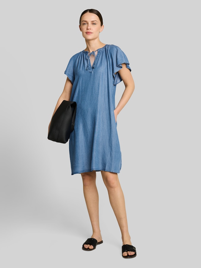 Losvallende jurk met kwastjes door Women, Clean Light Stone Blue Denim