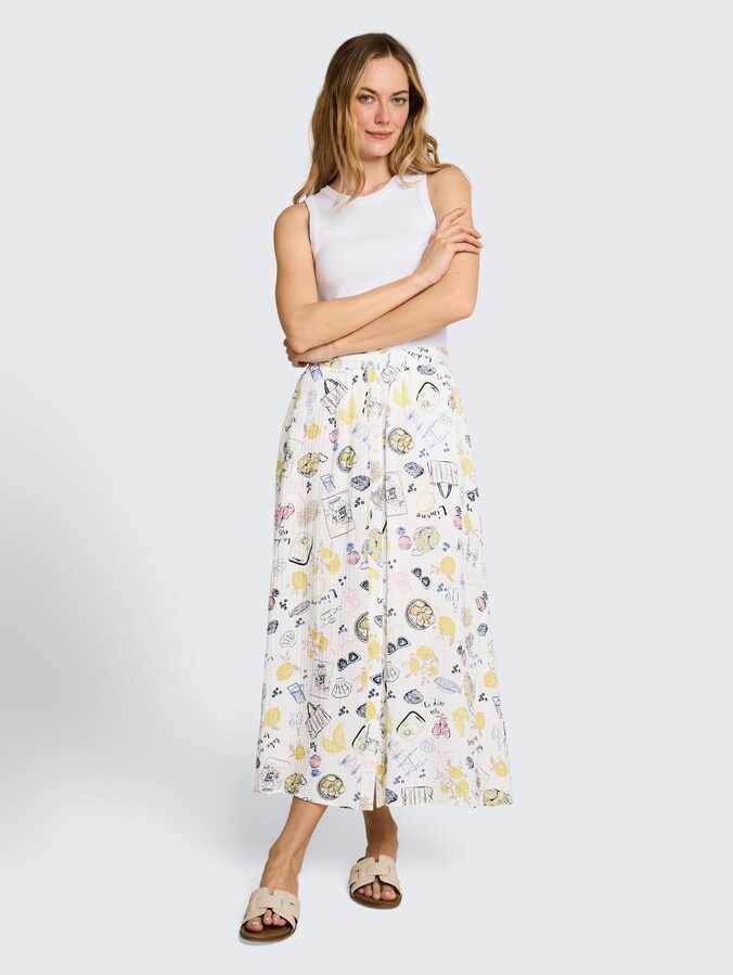Midi-rok met hoge taille en knoopsluiting door Women, summerly lemon print