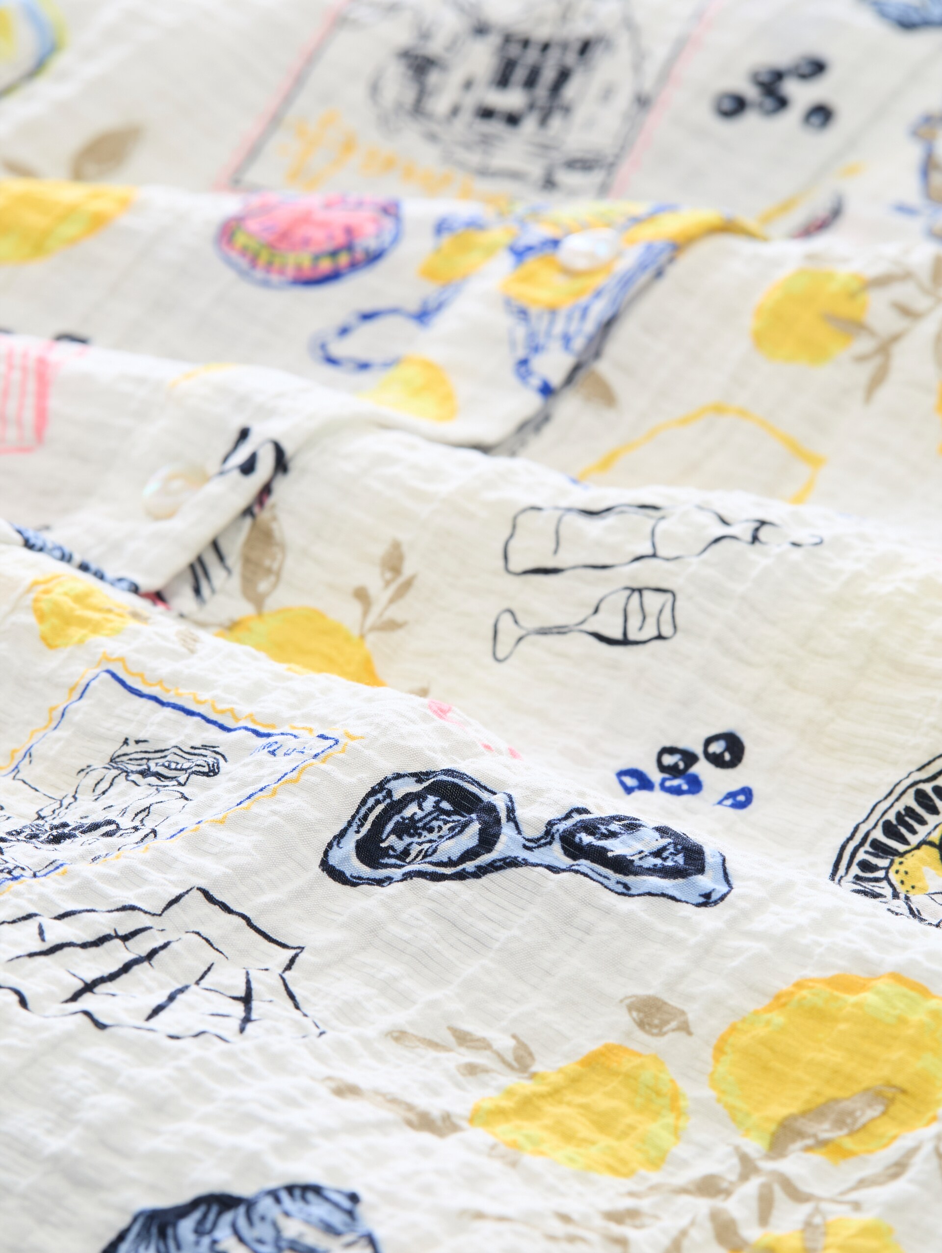 High Waist Midi-Rock mit Knopfleiste - summerly lemon print - Material-Ansicht